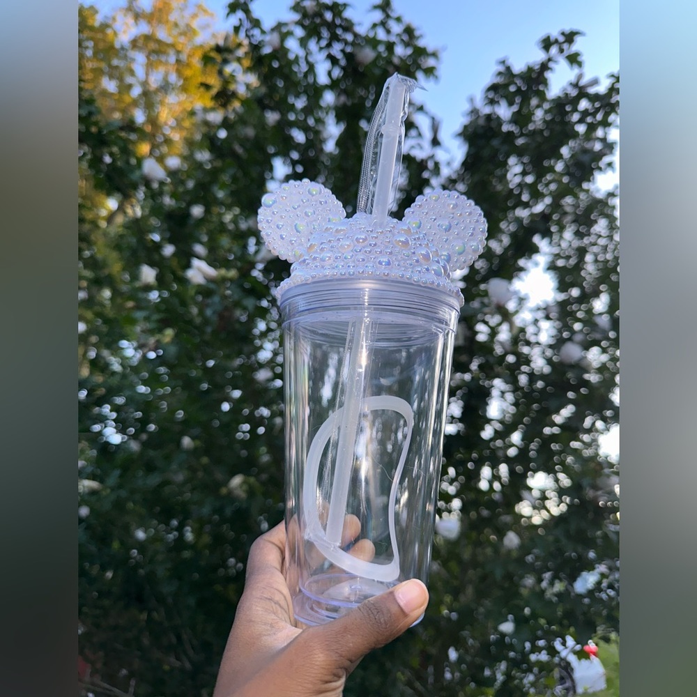 Clear bling Mickey ears tumbler with straw